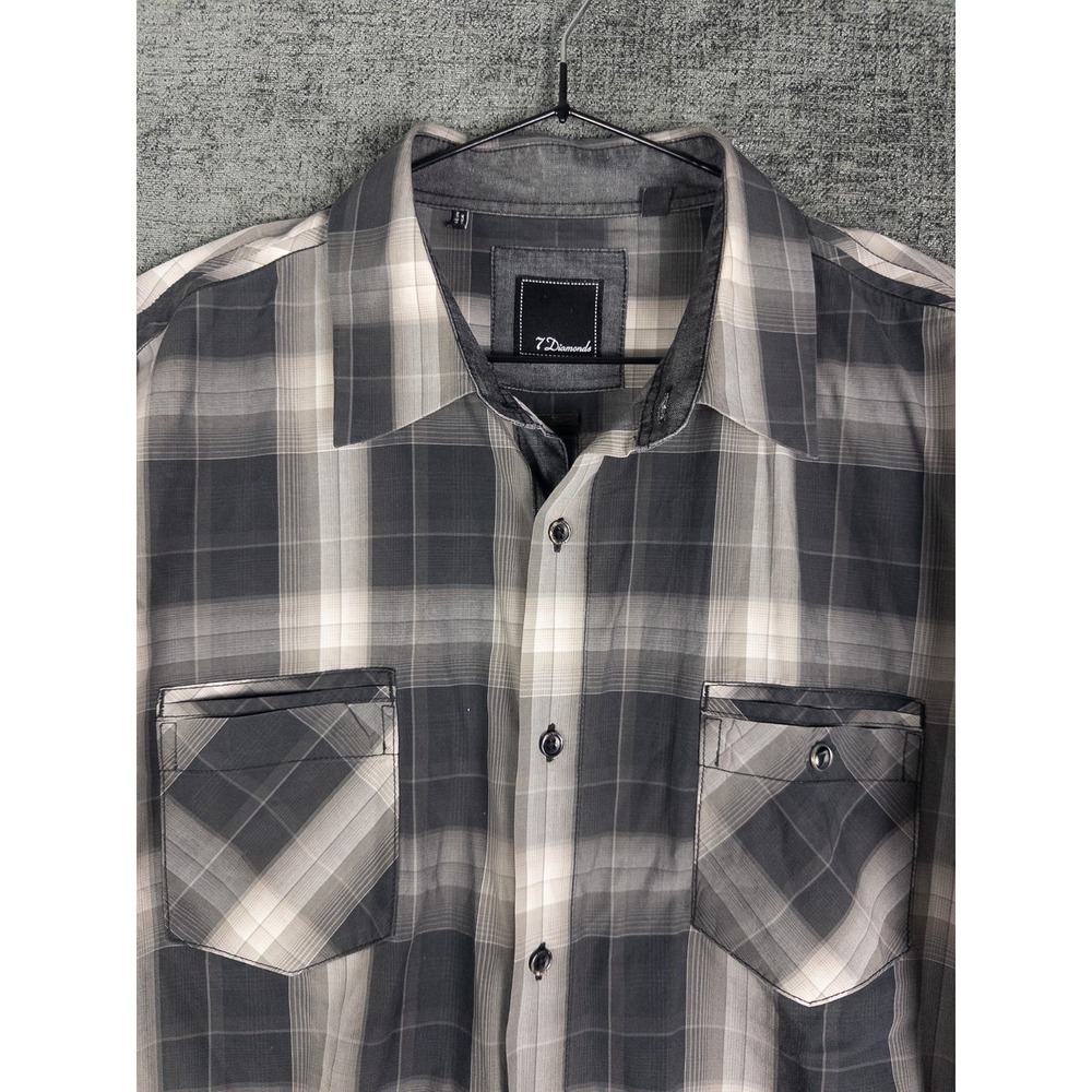 7 Diamonds Shirt Mens 2XL Plaid Button Up Outdoor Ranch Double Pocket Casual